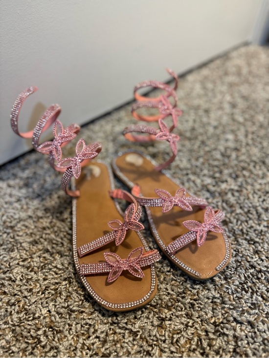 Other - Beaded Pink Floral Gladiator Sandals
